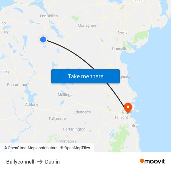 Ballyconnell to Dublin map