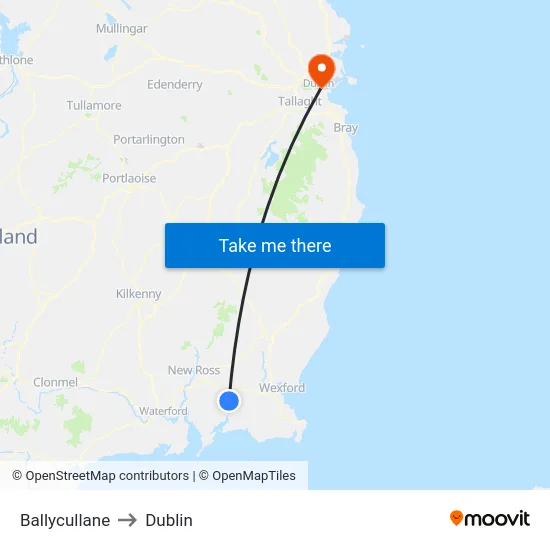 Ballycullane to Dublin map