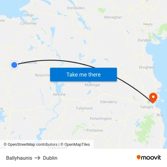 Ballyhaunis to Dublin map