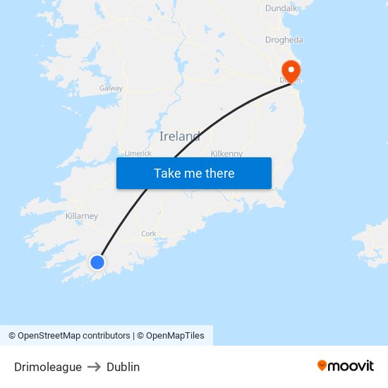 Drimoleague to Dublin map