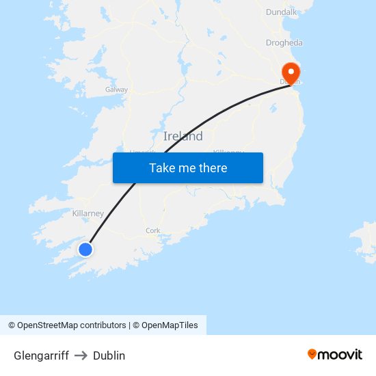 Glengarriff to Dublin map