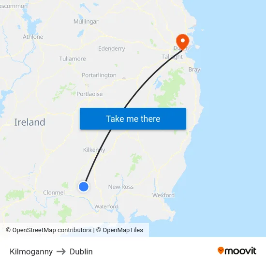 Kilmoganny to Dublin map