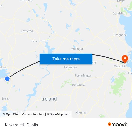 Kinvara to Dublin map