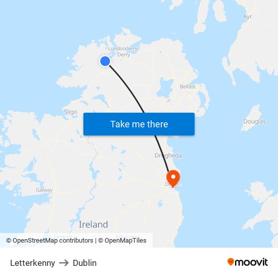 Letterkenny to Dublin map