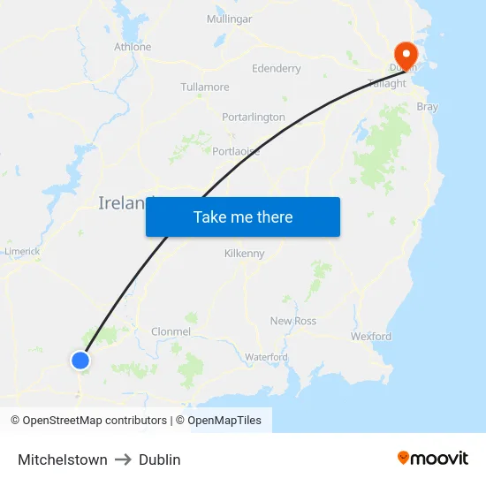 Mitchelstown to Dublin map