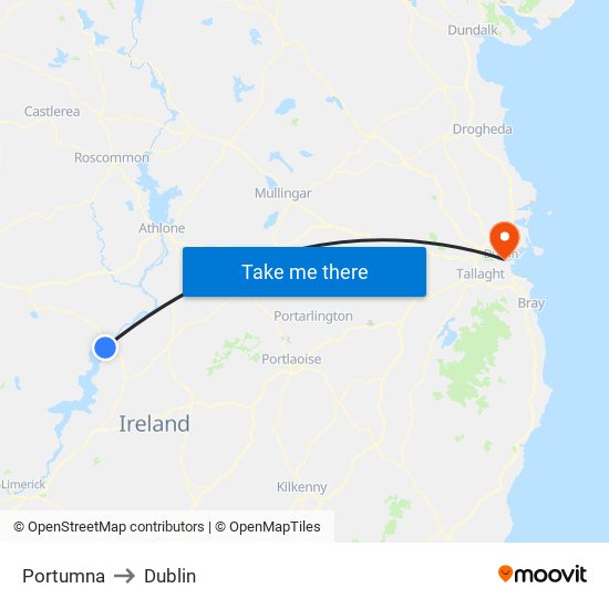Portumna to Dublin map