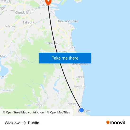 Wicklow to Dublin map