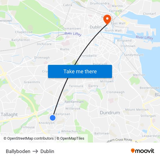 Ballyboden to Dublin map