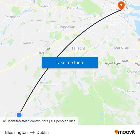 Blessington to Dublin map
