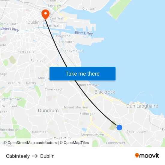 Cabinteely to Dublin map
