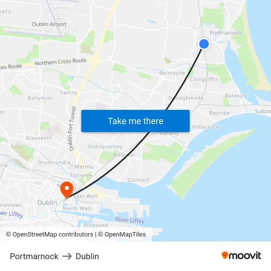 Portmarnock to Dublin map
