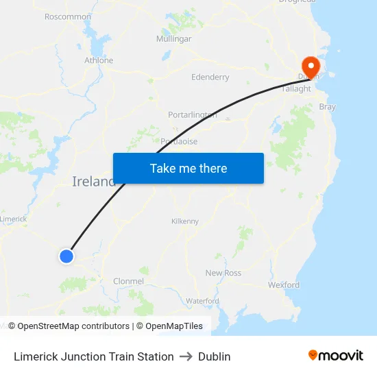 Limerick Junction Train Station to Dublin map