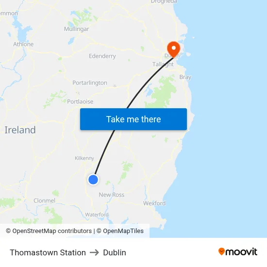 Thomastown Station to Dublin map