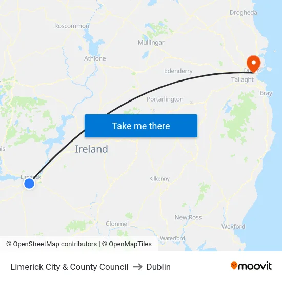 Limerick City & County Council to Dublin map
