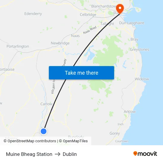 Muine Bheag Station to Dublin map