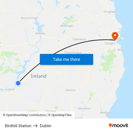 Birdhill Station to Dublin map