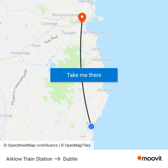 Arklow Train Station to Dublin map