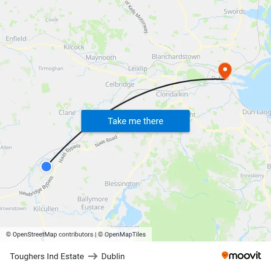 Toughers Ind Estate to Dublin map