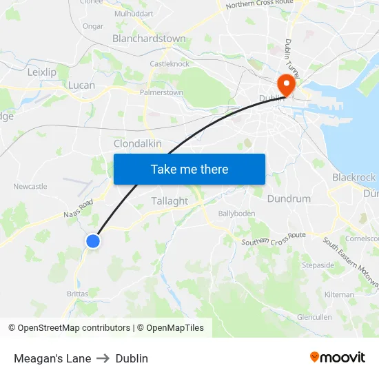 Meagan's Lane to Dublin map