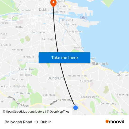 Ballyogan Road to Dublin map