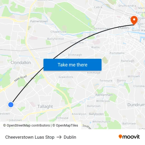 Cheeverstown Luas Stop to Dublin map