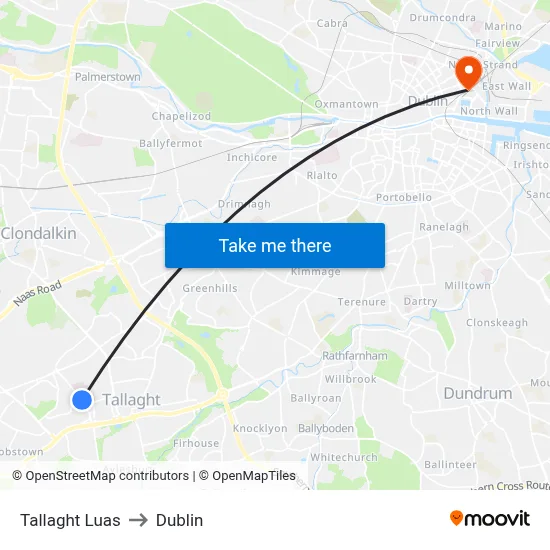 Tallaght Luas to Dublin map