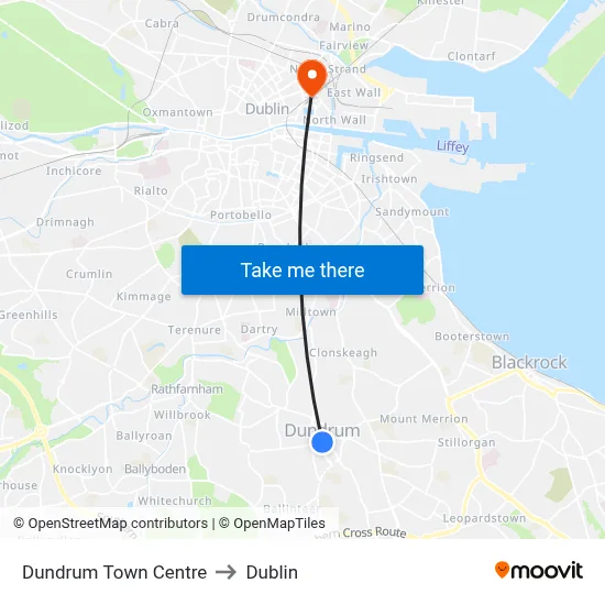 Dundrum Town Centre to Dublin map