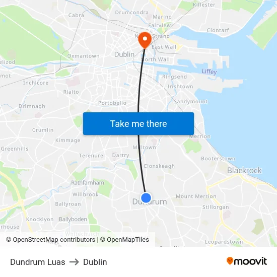 Dundrum Luas to Dublin map