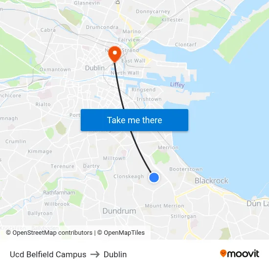 Ucd Belfield Campus to Dublin map