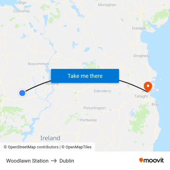 Woodlawn Station to Dublin map