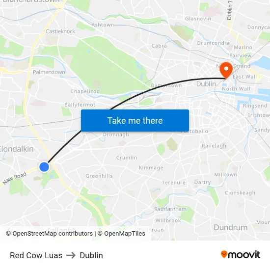 Red Cow Luas to Dublin map