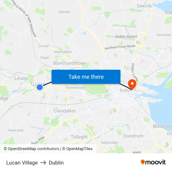 Lucan Village to Dublin map