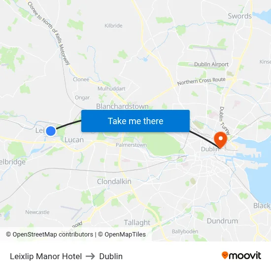 Leixlip Manor Hotel to Dublin map