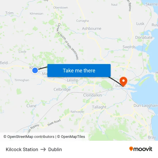 Kilcock Station to Dublin map