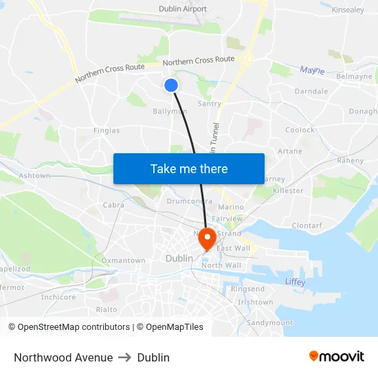 Northwood Avenue to Dublin map