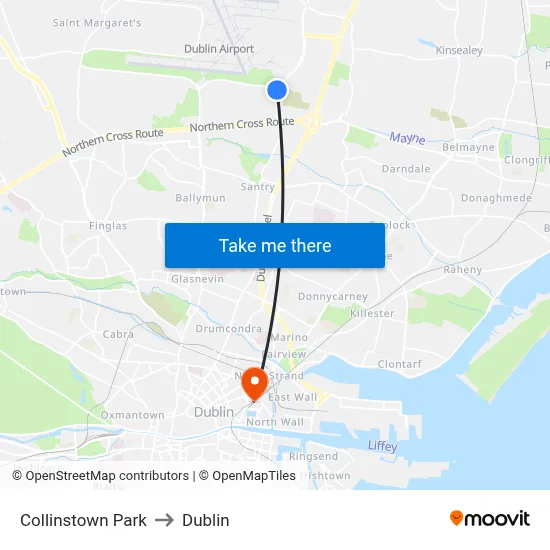 Collinstown Park to Dublin map