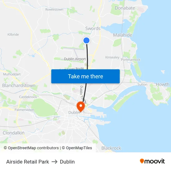 Airside Retail Park to Dublin map