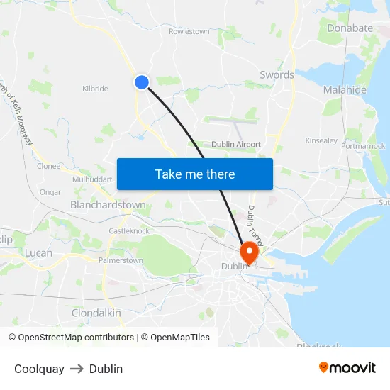 Coolquay to Dublin map