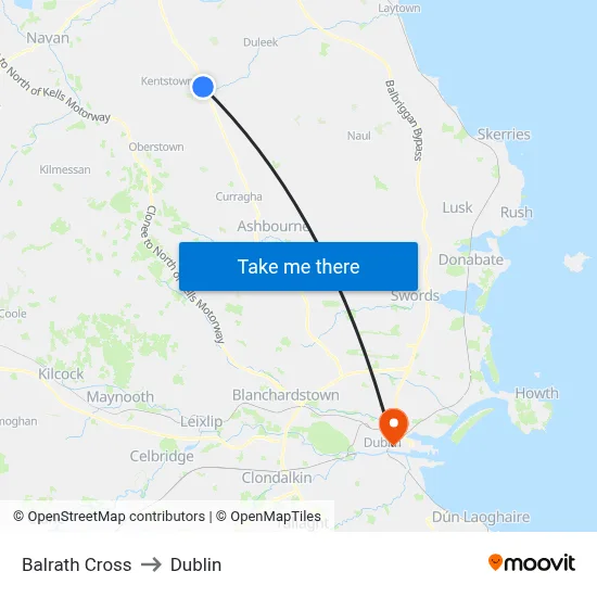 Balrath Cross to Dublin map