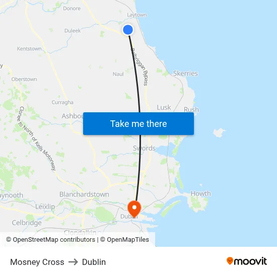 Mosney Cross to Dublin map
