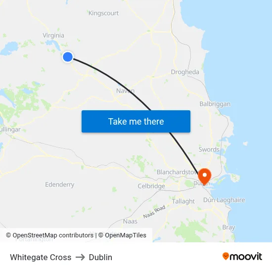 Whitegate Cross to Dublin map
