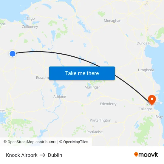 Knock Airpork to Dublin map