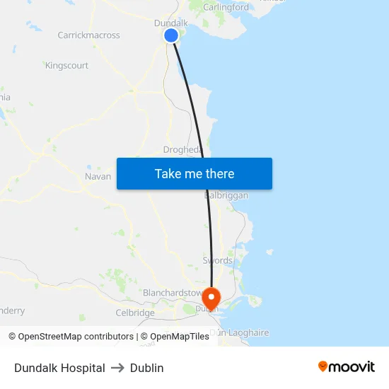 Dundalk Hospital to Dublin map