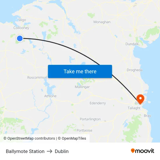 Ballymote Station to Dublin map