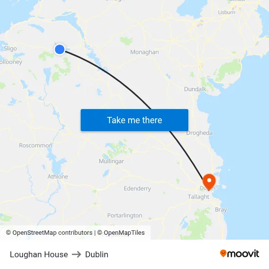 Loughan House to Dublin map