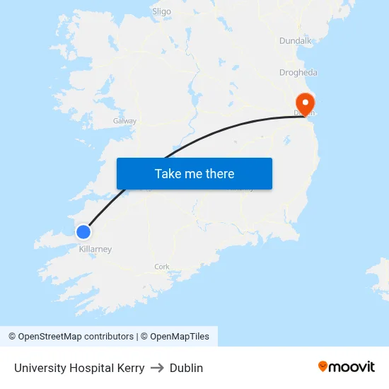 University Hospital Kerry to Dublin map