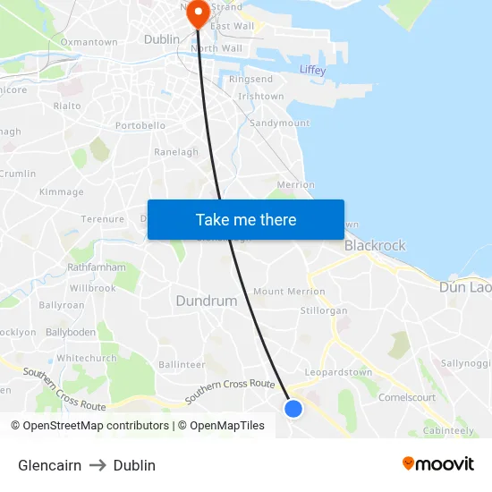 Glencairn to Dublin map