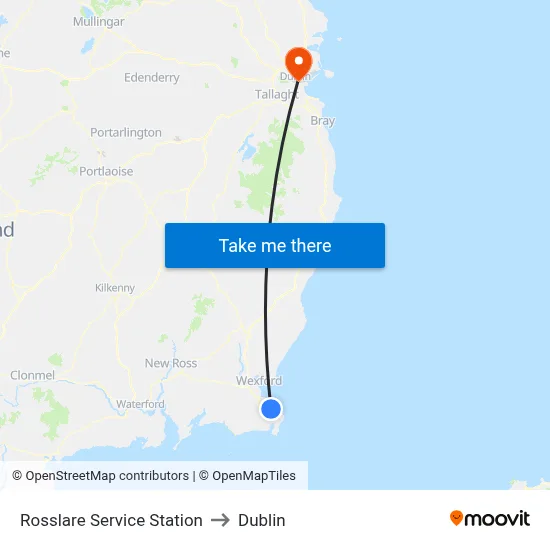 Rosslare Service Station to Dublin map
