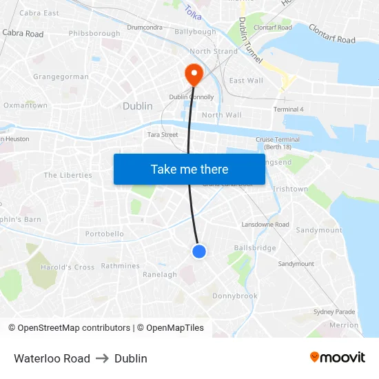 Waterloo Road to Dublin map