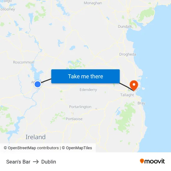 Sean's Bar to Dublin map